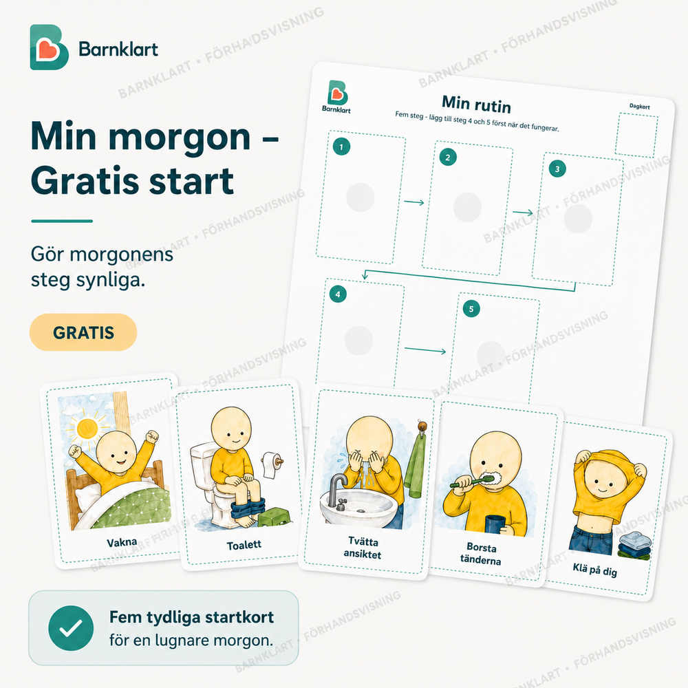 Min morgon – Gratis start, gratis bildstöd med bildkort och rutinbräda för morgonrutin