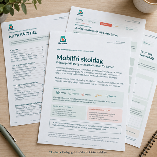 Mobilfri skoldag från Barnklart, pedagogiskt stöd för vårdnadshavare i 33 sidors PDF